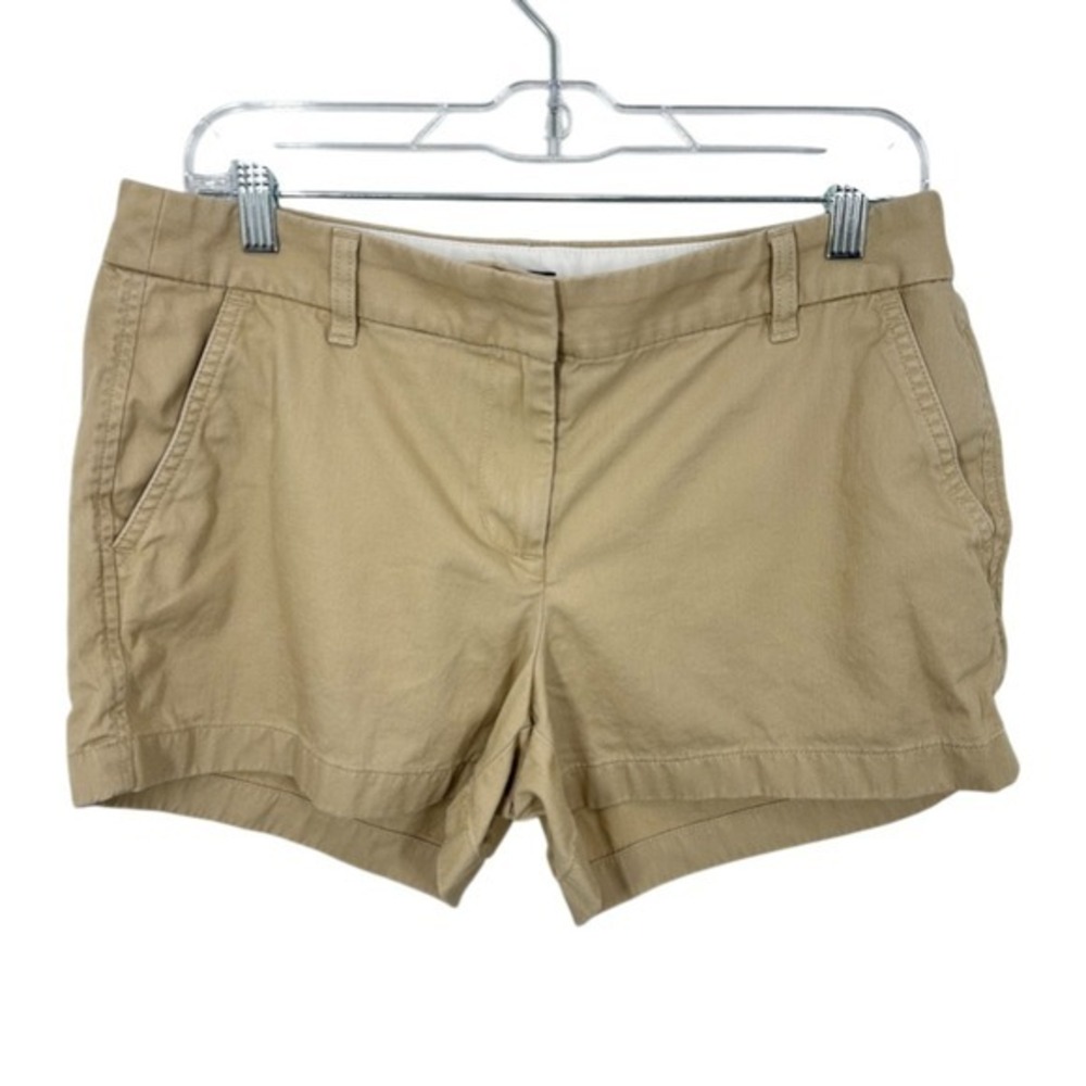 J. Crew Womens Size 8 Chino Shorts Khaki Tan Cotton Twill Mid Rise Casual Summer